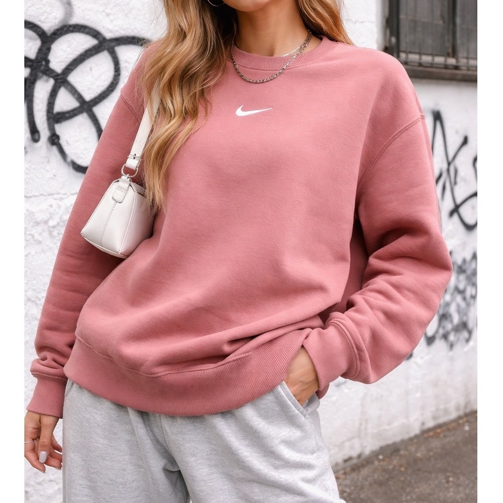 Nike Sportswear Club Fleece Crewneck Sweatshirt Dusty Pink Oversized Fit XS